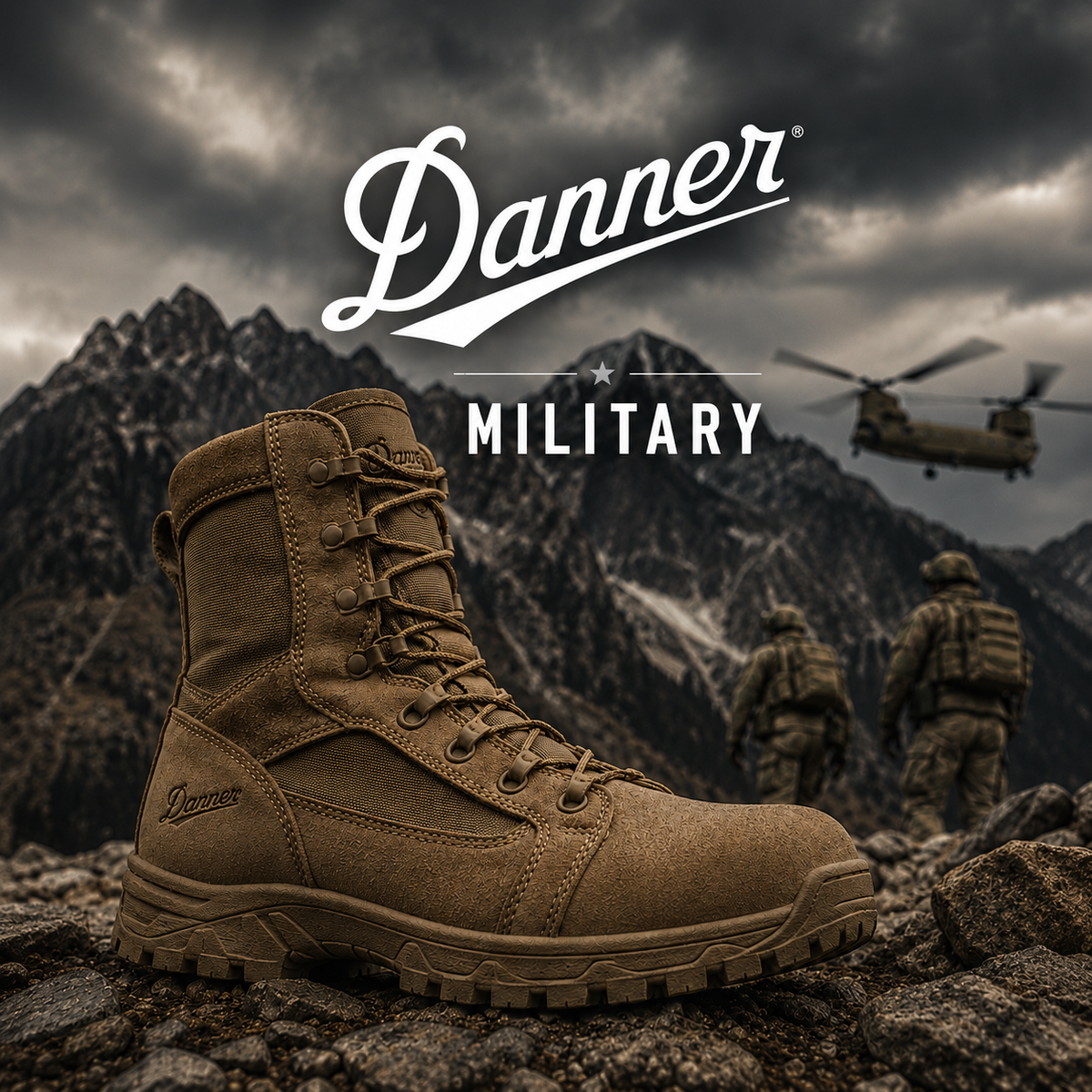 Tan Danner military and tactical boots.