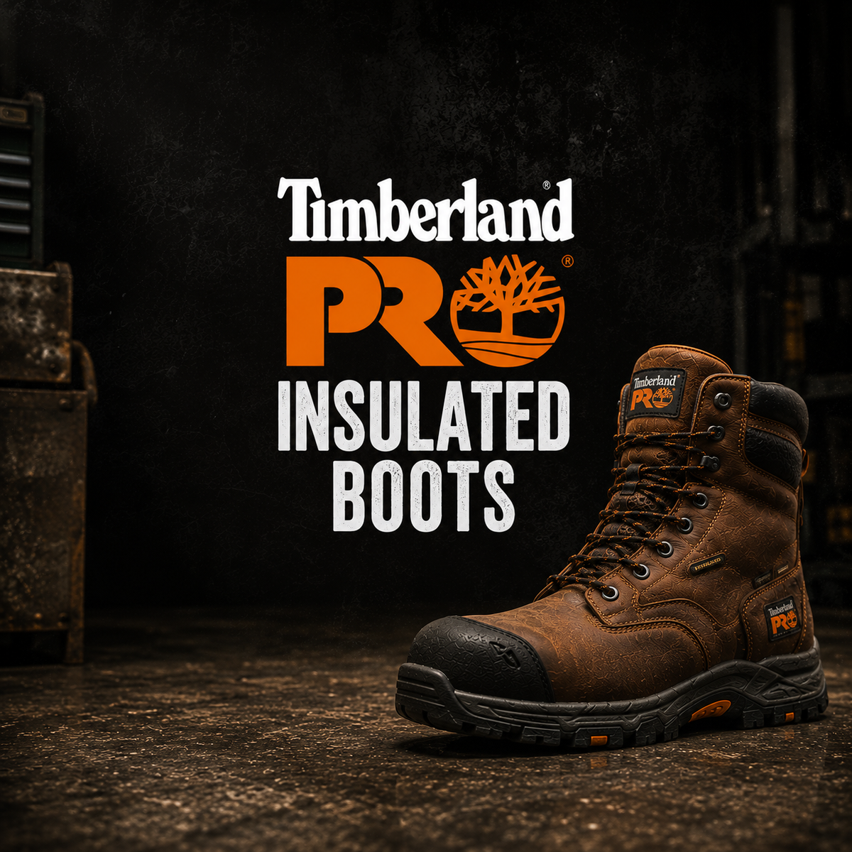 A brown leather eight-inch work boot with rubber toe guard and lug outsole.