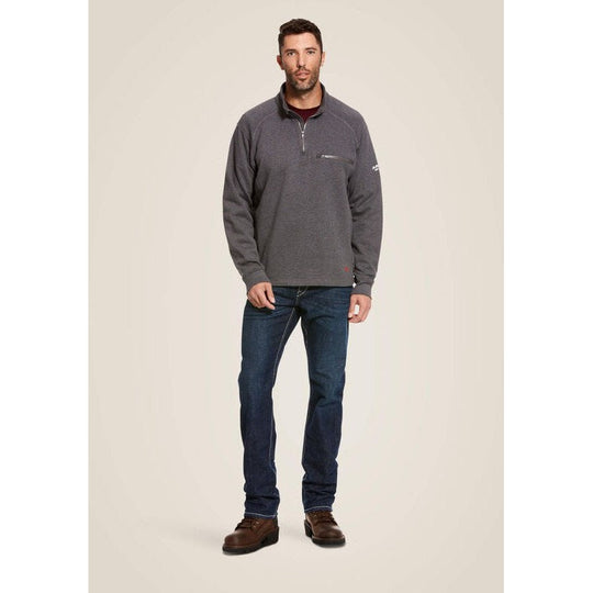 Ariat Rev Sudadera con Capucha de Trabajo para Hombre, Resistente al Fuego (FR), Cierre de 1/4 - Carbón Jaspeado - 10027924