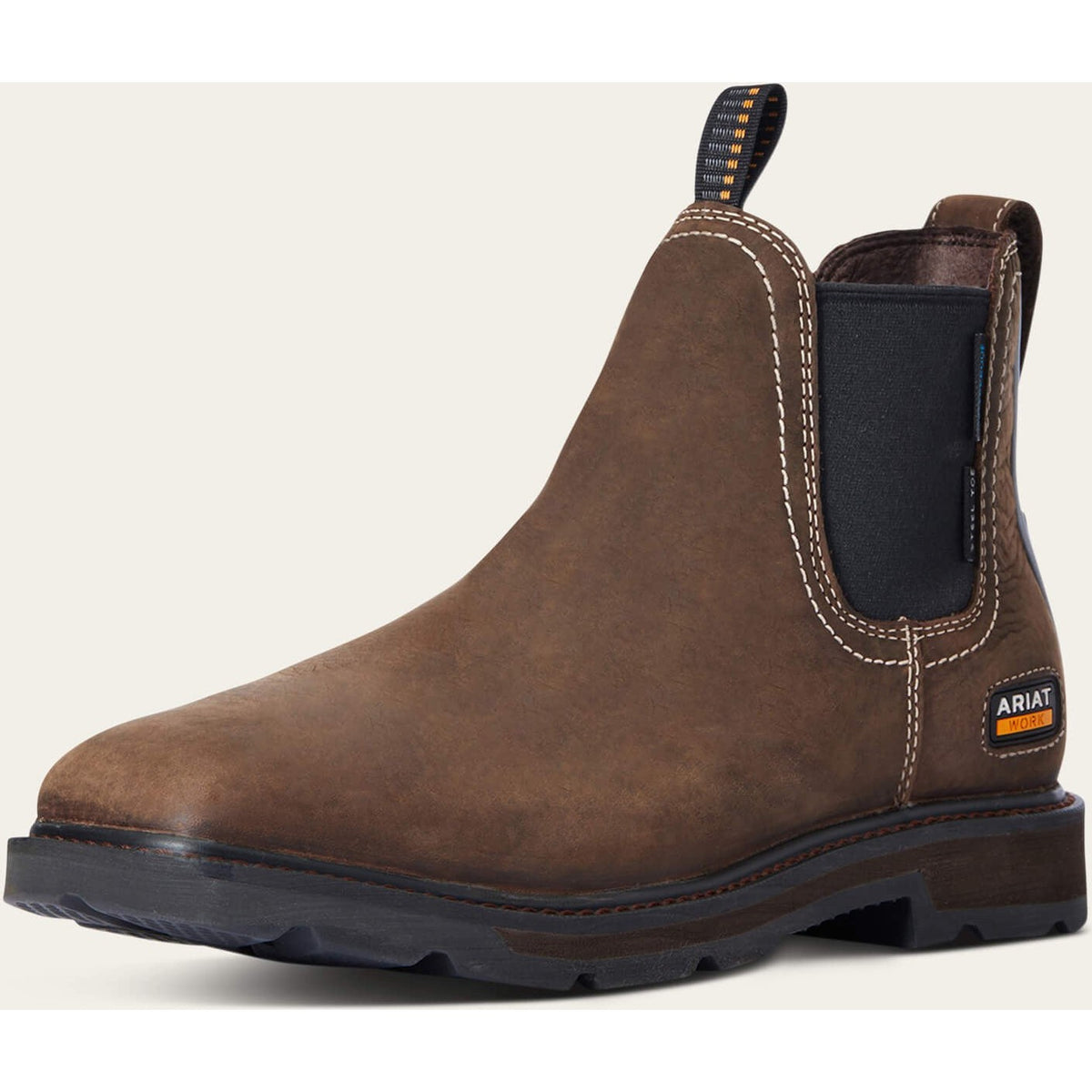 Ariat Men's Groundbreaker 6" Wide Square Steel Toe Waterproof Chelsea Work Boot - Dark Brown - 10034148 7 / Medium / Dark Brown - Overlook Boots