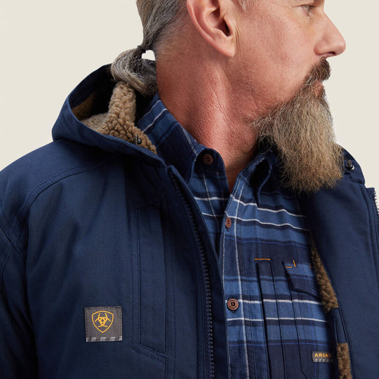 Ariat Rebar DuraCanvas Chamarra de Trabajo para Hombre, Repelente al Agua, Forro Sherpa - Azul Marino - 10041539 - Imagen 3