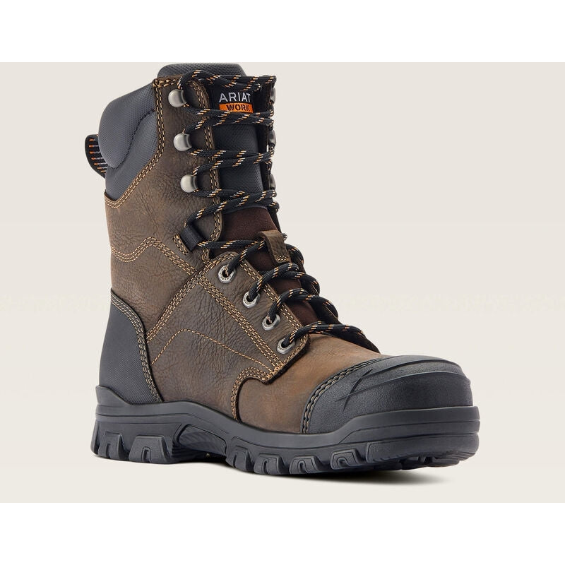 Ariat Men's Treadfast 8" Steel Toe Waterproof Slip Resistant Work Boot - Dark Brown - 10042496 6 / Medium / Brown - Overlook Boots