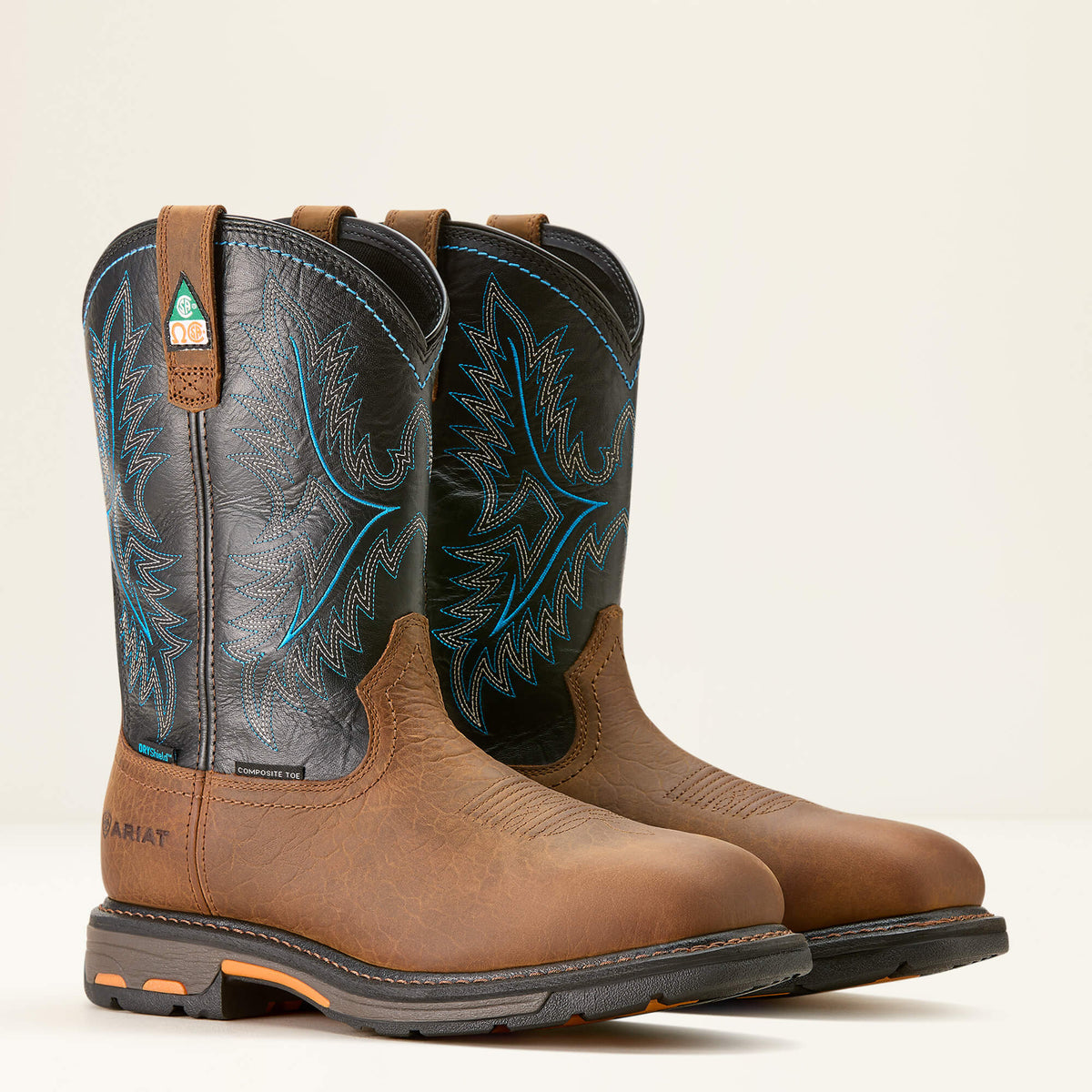 Ariat Men's WorkHog 11" Composite Toe Waterproof CSA Puncture Resistant Work Boot - Tumbled Bark/Twilight - 10042554 7 / Medium / Brown - Overlook Boots