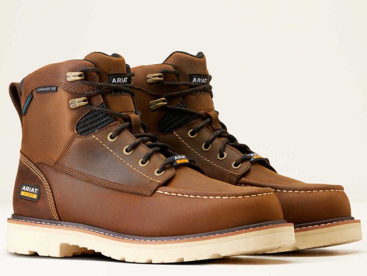 Ariat Men's Rebar Lift 6" Composite Toe Waterproof Work Boot - Distressed Brown - 10046876 6 / Medium / Brown - Overlook Boots