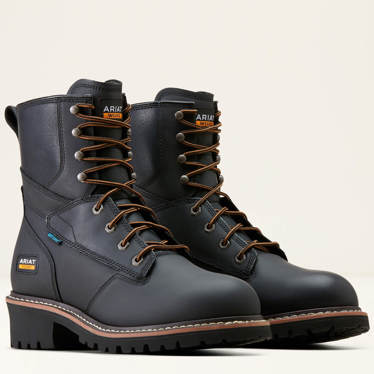 Ariat Men's Logger Shock Shield 8" Soft Toe Waterproof Lace-Up Work Boot - Black - 10050842 5 / Medium / Black - Overlook Boots