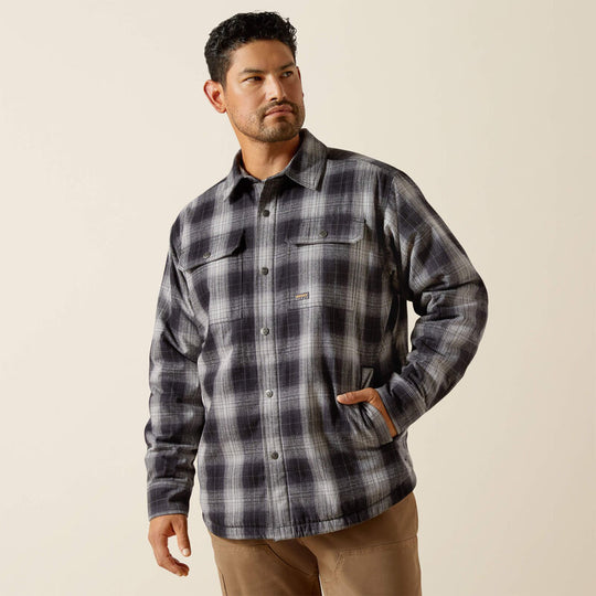 Ariat Rebar Camisa-Chamarra de Franela para Hombre, Aislada de 60 g - Negro - 10062721 - Imagen 3