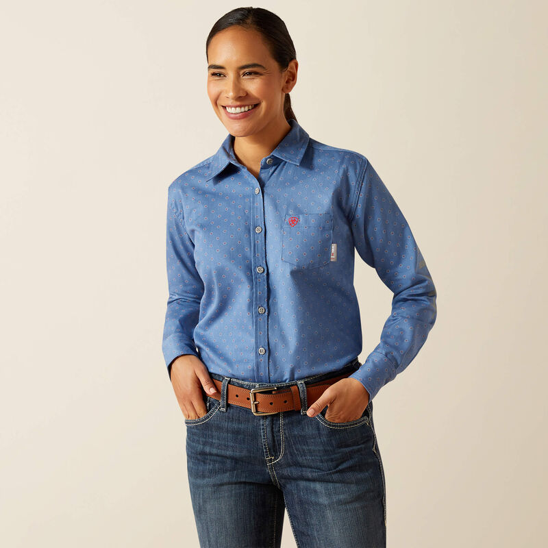 Ariat Women's Flame Resistant Brooke Work Shirt - Blue - 10062833 Small / Heather Grey - Overlook Boots
