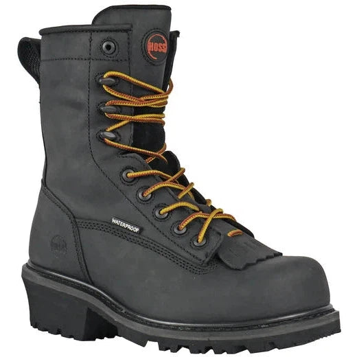 Hoss Men's Cross Cut 8" Composite Toe Waterproof Puncture Resistant Logger Work Boot - Black - 80114 7 / Medium / Black - Overlook Boots