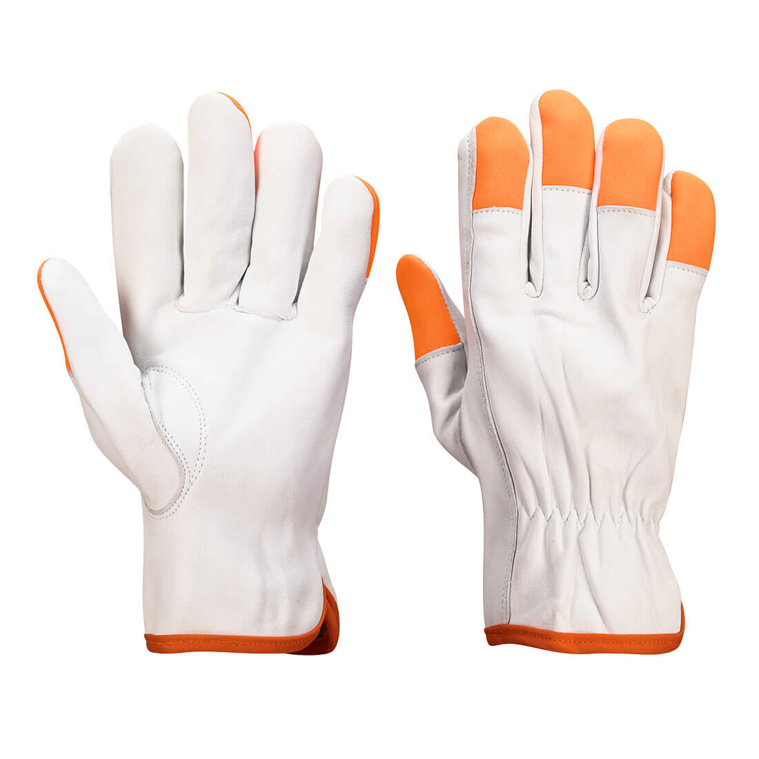 Portwest Leather Driver 100 Goat Orange Tip Gloves (12pk) - White - A261 Medium / White - Overlook Boots