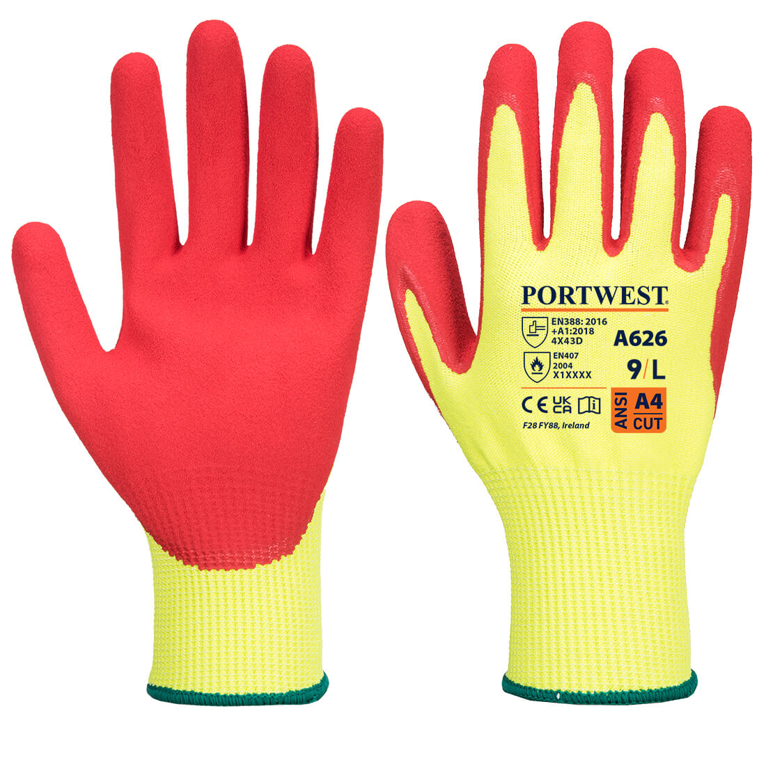 Portwest Vis-Tex Cut D13 Nitrile Glove A4 - Yellow/Red - 12 Pack - A626 Medium / Yellow - Overlook Boots
