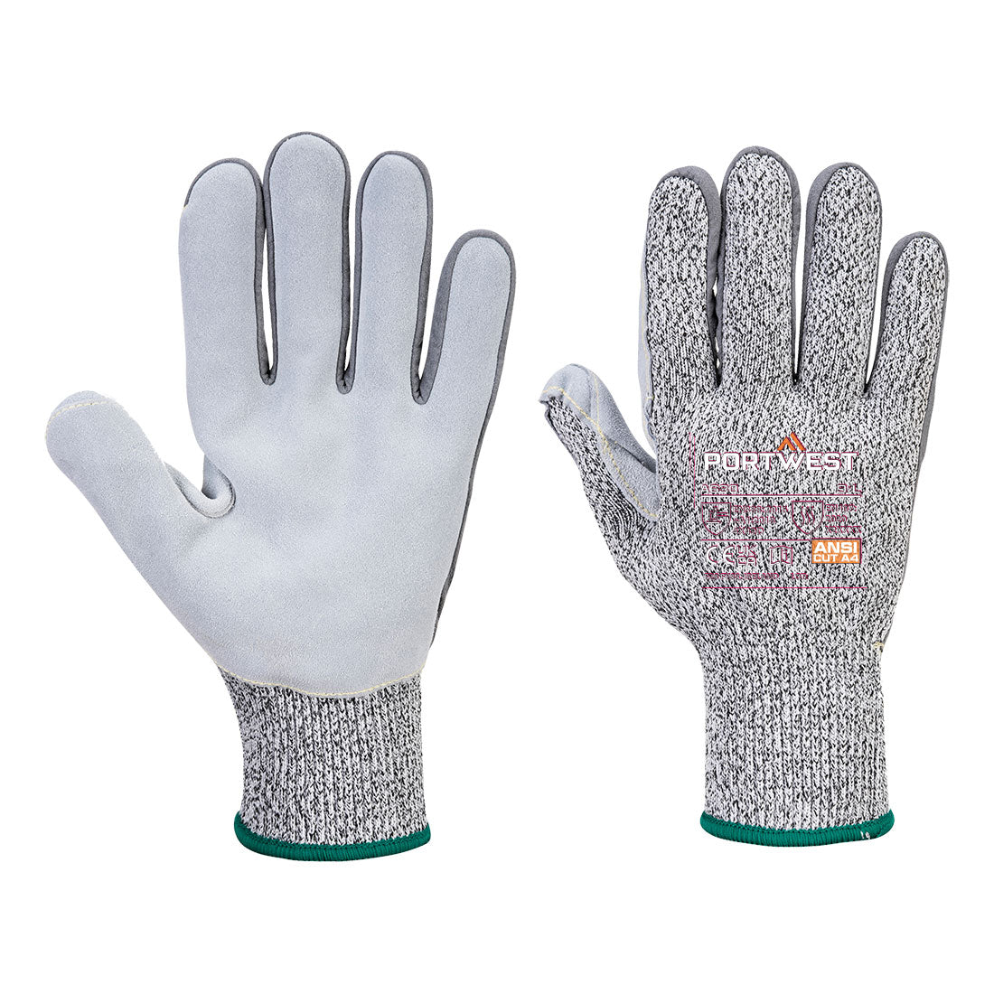 Portwest Cut D13 Leather Palm Glove A4 - Gray - 12 Pack - A630 Small / Grey - Overlook Boots