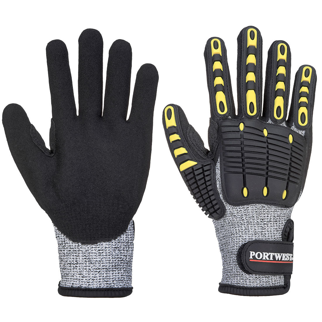 Portwest Impact C13 Nitrile Sandy Reinforced Palm Glove A4 - Gray/Black - 12 Pack - A722 Small / Black - Overlook Boots