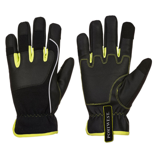 Portwest PW3 Mechanic 540 PU Reinforced Palm Glove - Black/Yellow - 12 Pack - A771 Small / Black - Overlook Boots