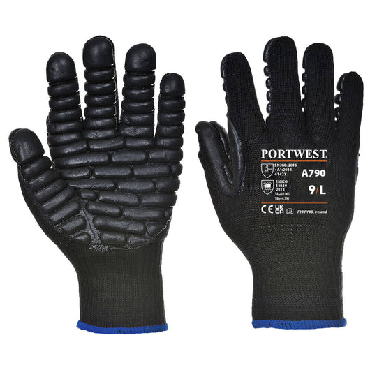 Portwest Anti-Vibration 10 Rubber Chloroprene Glove - Black - 12 Pack - A790 Medium / Black - Overlook Boots