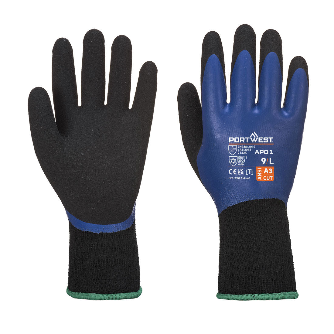Portwest Cold 13 Latex Aqua Glove - Blue/Black - 12 Pack - AP01 Small / Blue / Navy - Overlook Boots