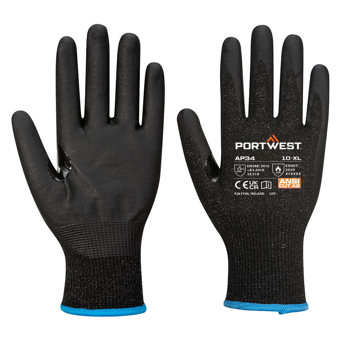 Portwest LR15 Nitrile Foam Touchscreen Glove A2 (Pk12) - Black - AP34 2X-Large / Black - Overlook Boots