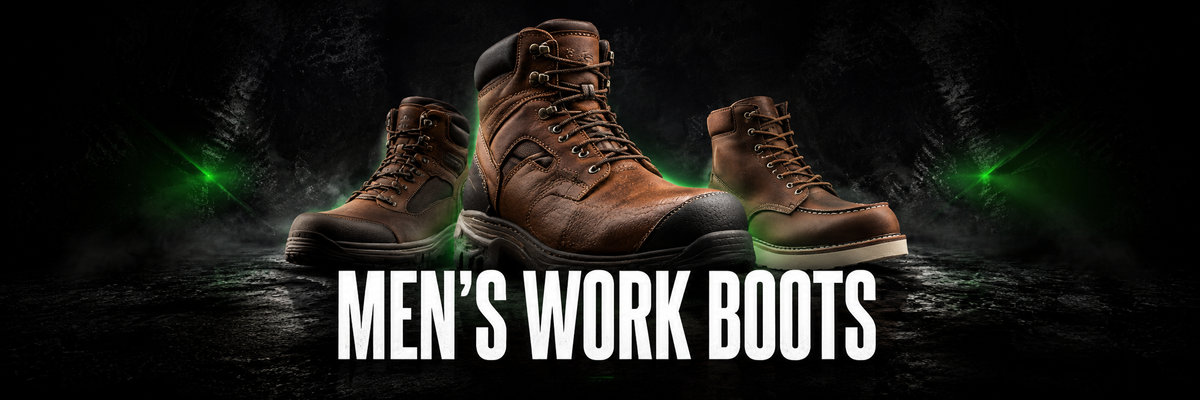Men's work boots and work shoes.
