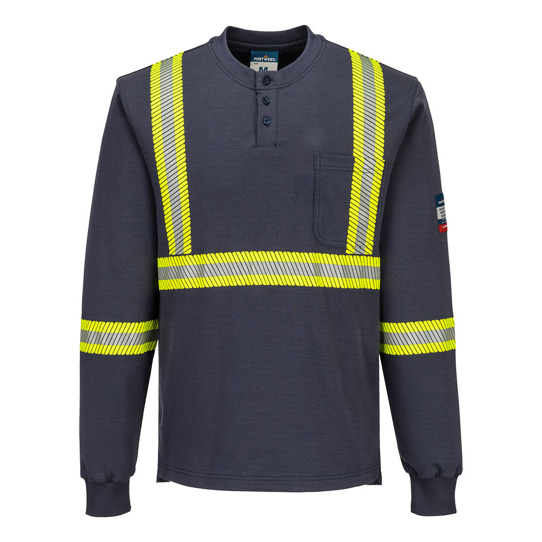Portwest Bizflame Knit 2" X Back FR Henley - Navy - FR748 Small / Blue / Navy - Overlook Boots