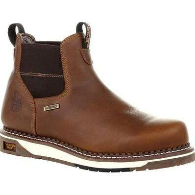 Georgia Men's Amped Lightweight Wedge Chelsea Steel Toe Waterproof Work Boot - Brown - GB00353 7 / Medium / Brown - Overlook Boots