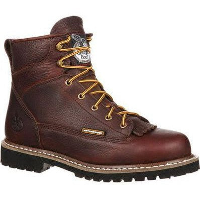 Georgia Men's Logger 6" Soft Toe Waterproof Lace-To-Toe Work Boot- Chocolate- GBOT052 8 / Medium / Brown - Overlook Boots