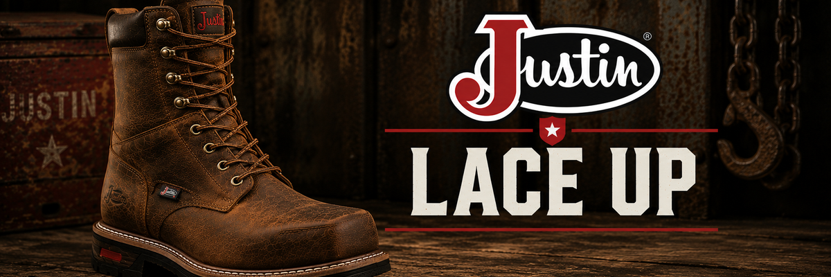 Justin Lace Up Work Boots with laced closures