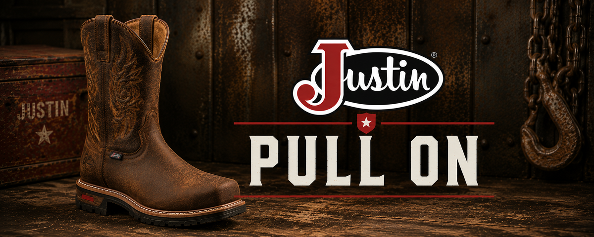 Justin Pull On Work Boots in pull-on work boot styles