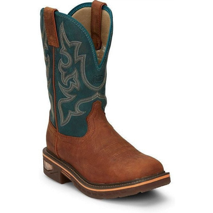 Justin Men's Resistor 11" Nano Composite Toe Slip Resistant Work Boot - Russet Blue - CR4010 - Overlook Boots