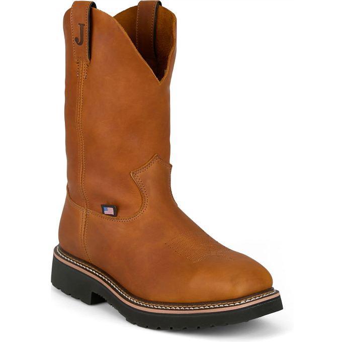 Justin Men's Lafayette 11" Steel Toe Pull On Work Boot- Brown- HL4227 7 / Medium / Brown - Overlook Boots