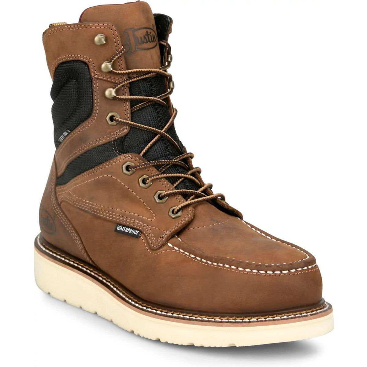 Justin Men's Harrold 8" Steel Toe Western Work Boot- Brown- HW695 7 / Medium / Brown - Overlook Boots
