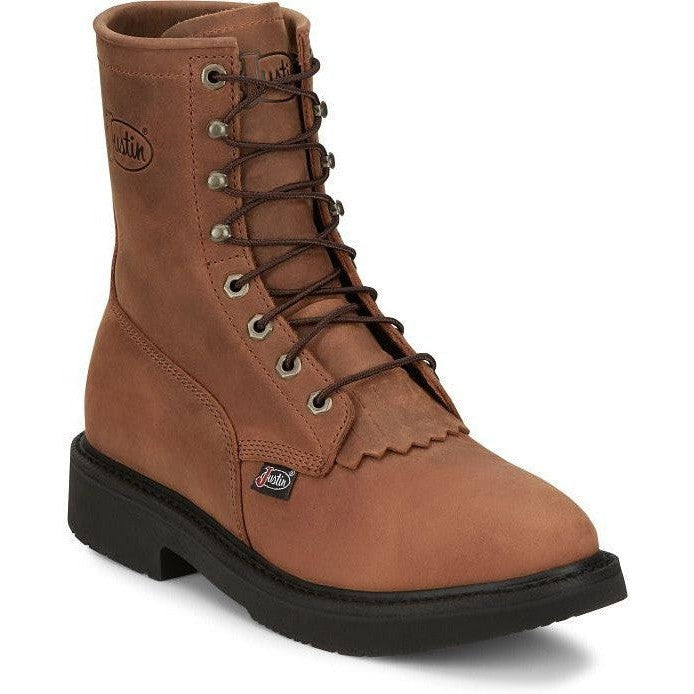 Justin Men's Livestock 8" Round Toe Lace Up Western Work Boot - Aged Brown - OW760 6 / Medium / Brown - Overlook Boots