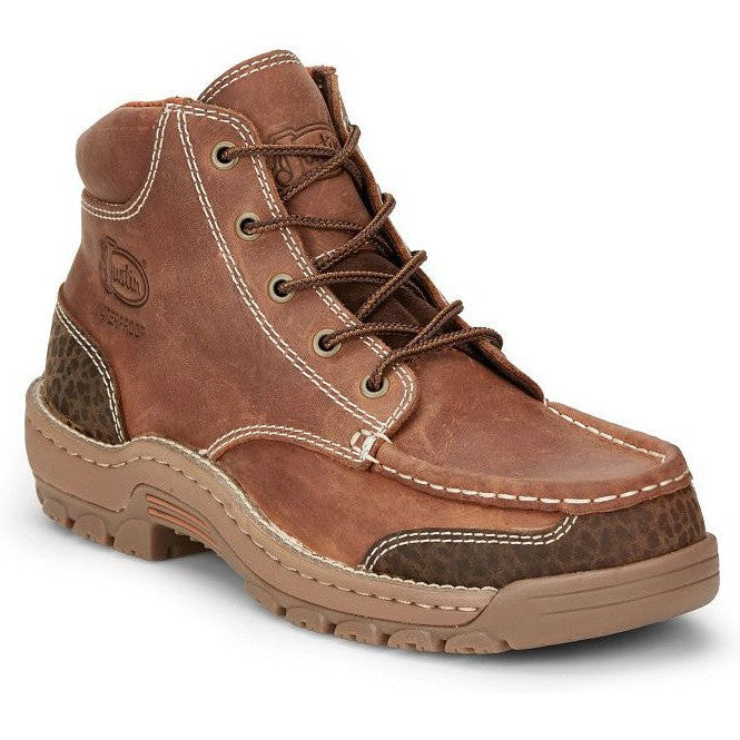 Justin Men's Corbett 5" Moc Toe Waterproof Slip Resistant Lace Up Work Boot - Barley Brown - SE252 - Overlook Boots