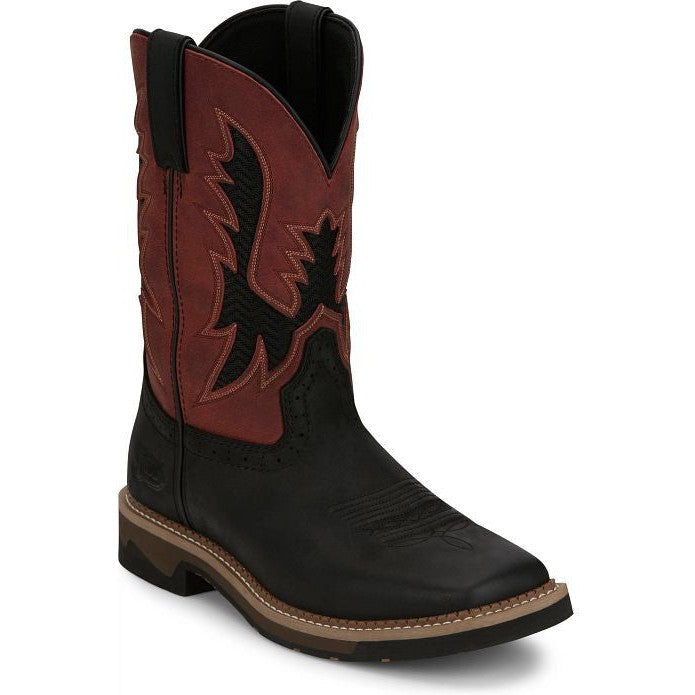 Justin Men's Bolt 11" Square Toe Slip Resistant Western Work Boot - Coal Black - SE4116 8 / Medium / Black - Overlook Boots