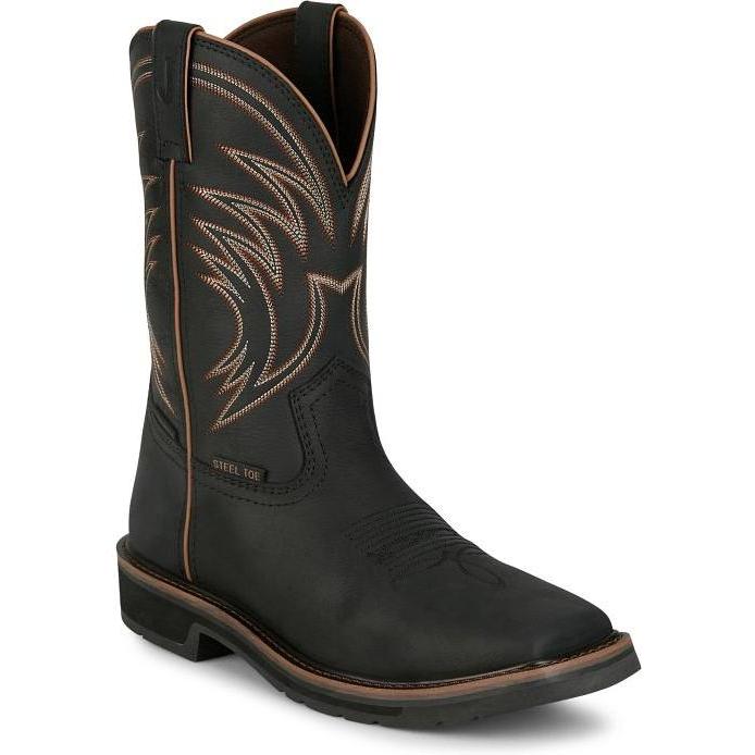 Justin Men's Widowmaker 11" Steel Toe WP Western Work Boot - Black - SE4241 7 / Medium / Black - Overlook Boots