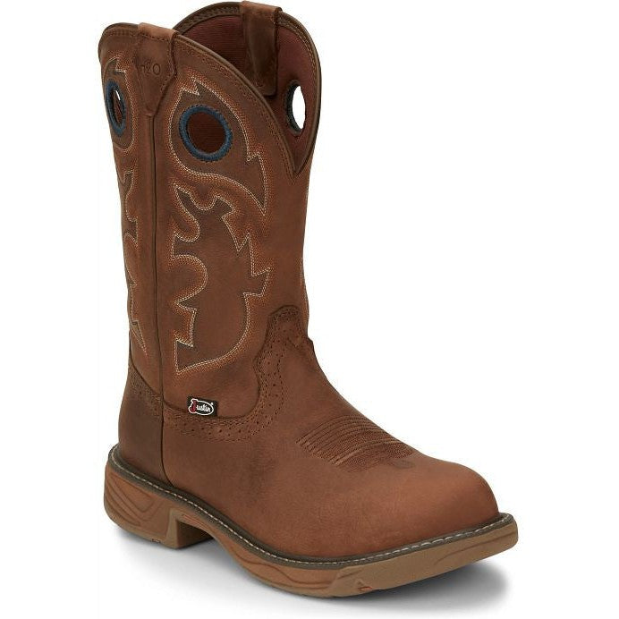 Justin Men's Rush 11" Waterproof Round Toe Pull-On Work Boot - Barley Brown - SE4332 - Overlook Boots