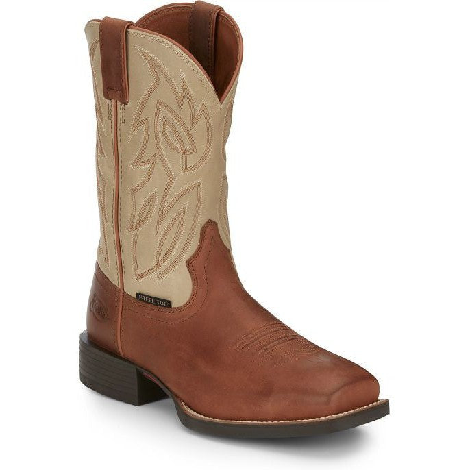 Justin Men's Canter 11" Steel Toe Slip Resistant Western Work Boot - Whiskey Brown - SE4511 7 / Medium / Brown - Overlook Boots
