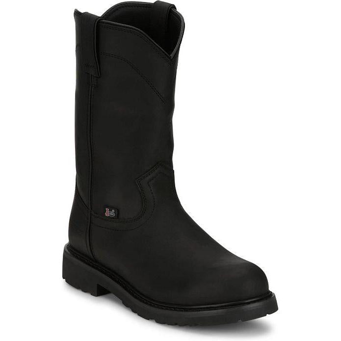 Justin Men's Dorsal 11" Steel Toe Waterproof Slip Resistant Pull On Work Boot - Onyx Black - SE4635 7 / Medium / Black - Overlook Boots