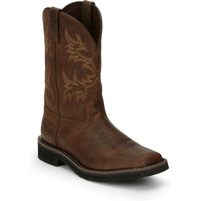 Justin Men's Driller 11" Square Toe Slip Resistant Work Boot - Dark Brown - SE4681 - Overlook Boots
