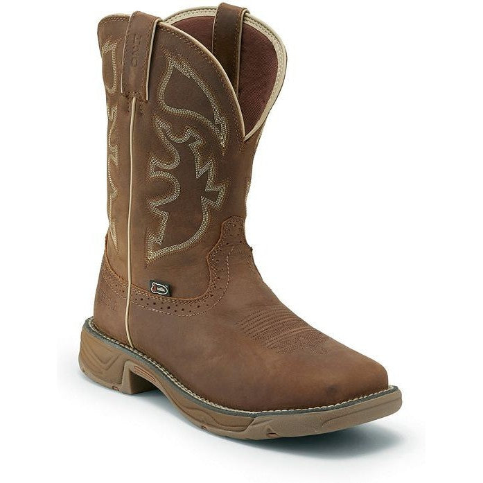 Justin Men's Rush 11" Steel Toe Waterproof Slip Resistant Work Boot - Saddle Tan - WK4331 - Overlook Boots