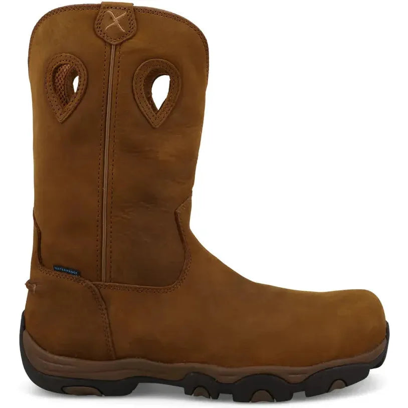 Twisted X Men's 11" Nano Toe Waterproof Pull On Hiker Work Boot - Distressed Saddle - MHKBNW1 7 / Medium / Brown - Overlook Boots