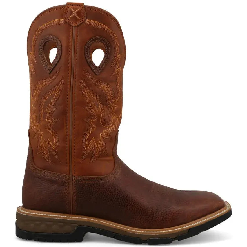 Twisted X Men's 12" Square Toe Pull On Western Work Boot - Ginger & Rust - MXB0011 7 / Medium / Brown - Overlook Boots