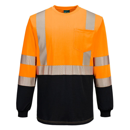 Portwest Hi-Vis Two-Tone Long Sleeve T-Shirt - Orange/Black - 12 PACK - S197 Medium / Orange - Overlook Boots