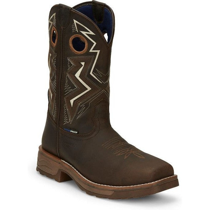 Tony Lama Men's Force 11" Wide Square Composite Toe Waterproof Western Work Boot -Brown- TW3403 7 / Medium / Brown - Overlook Boots