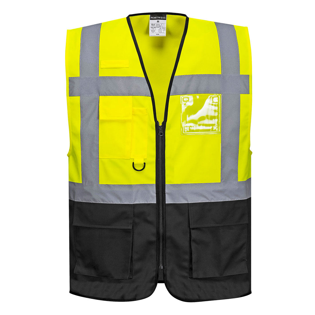 Portwest Warsaw Hi-Vis Contrast Executive Vest - Yellow/Black - 12 Pack - UC476 Small / Yellow - Overlook Boots