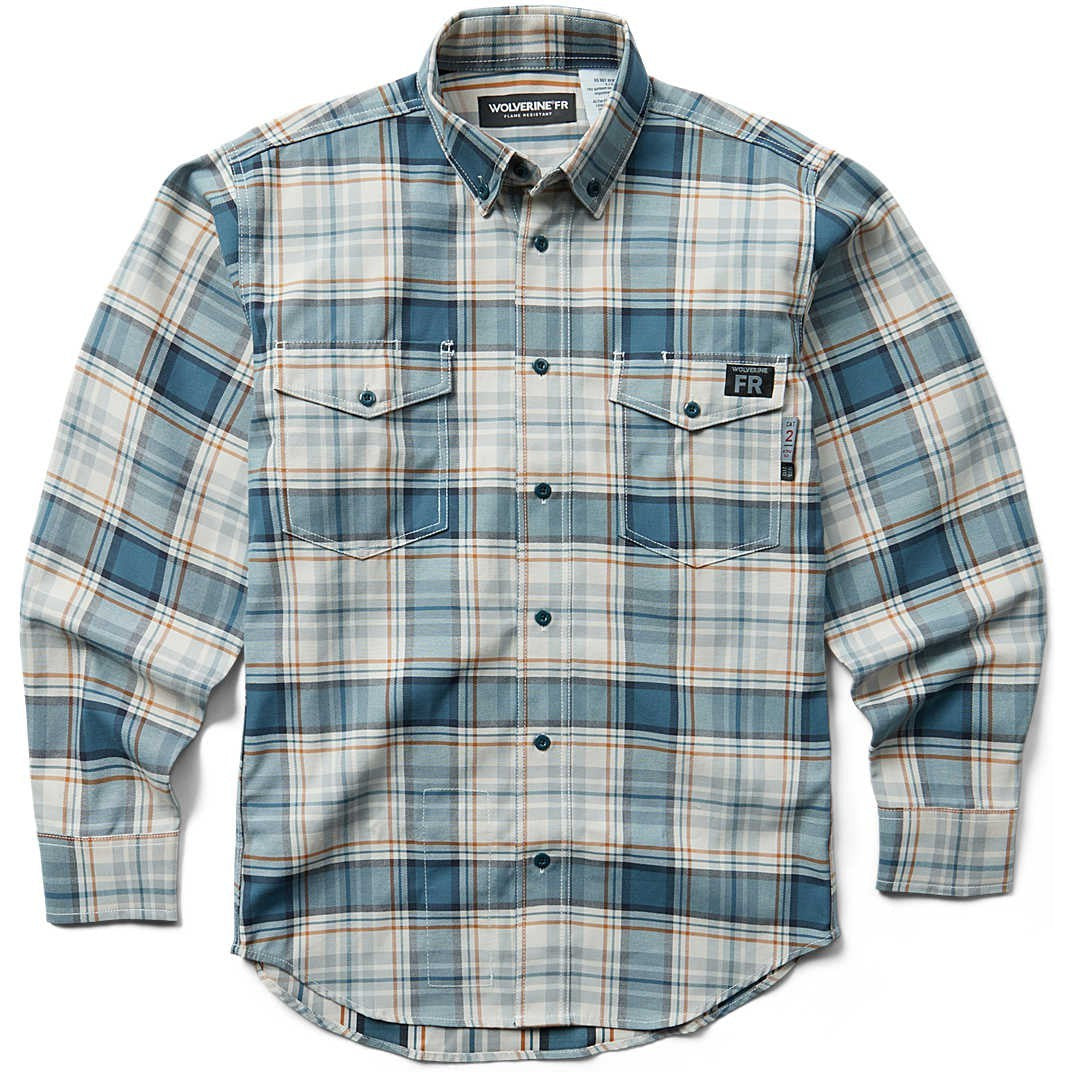 Wolverine Men's Flame Resistant Plaid Long Sleeve Twill Shirt - Bering - W1203980-413 Medium / Bering Plaid - Overlook Boots