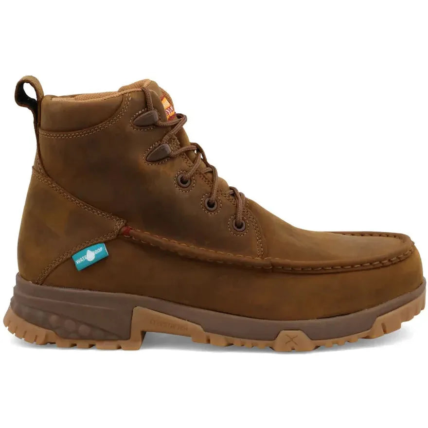 Twisted X Men's CellStretch 6" Composite Toe Waterproof Laces Work Boot - Distressed Saddle - MXCNW01 7 / Medium / Brown - Overlook Boots