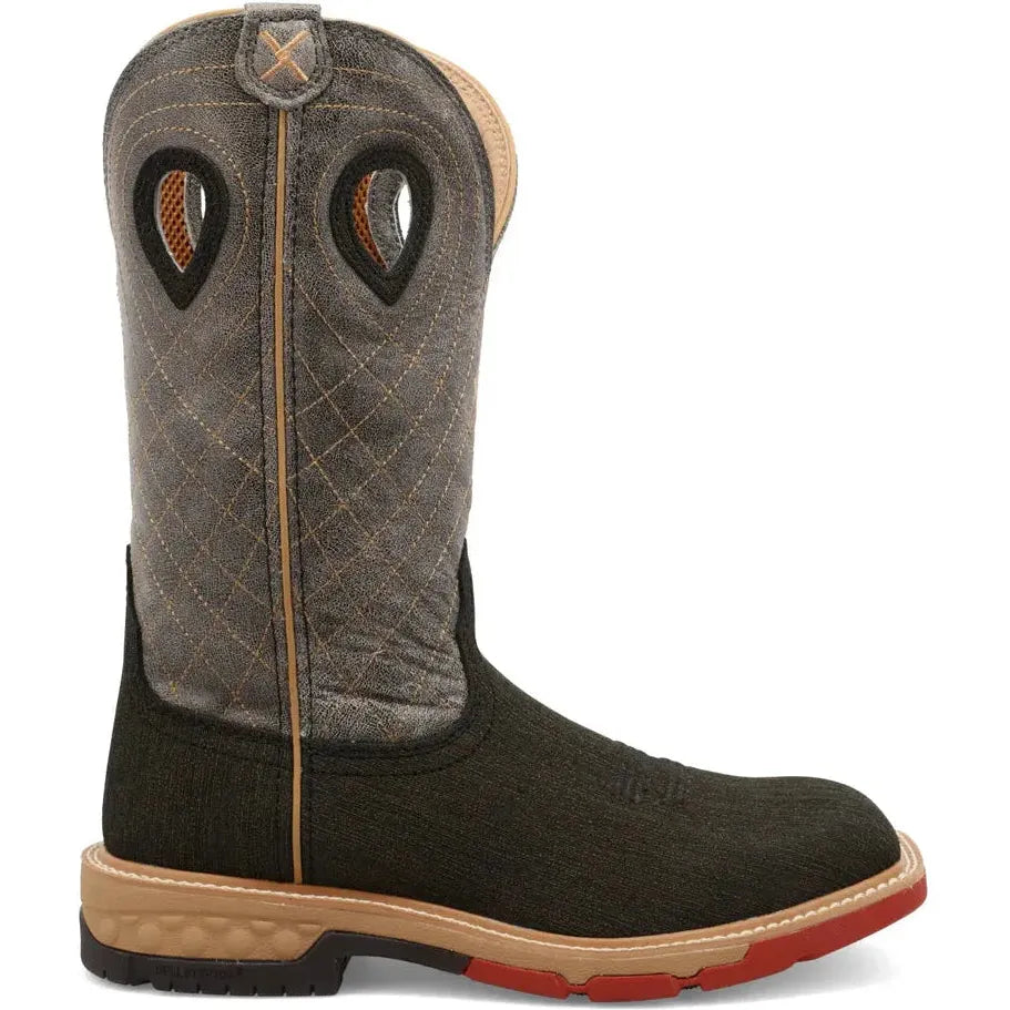 Twisted X Men's CellStretch 12" Alloy Toe Western Work Boot - Charcoal & Grey - MXBA002 7 / Medium / Black - Overlook Boots