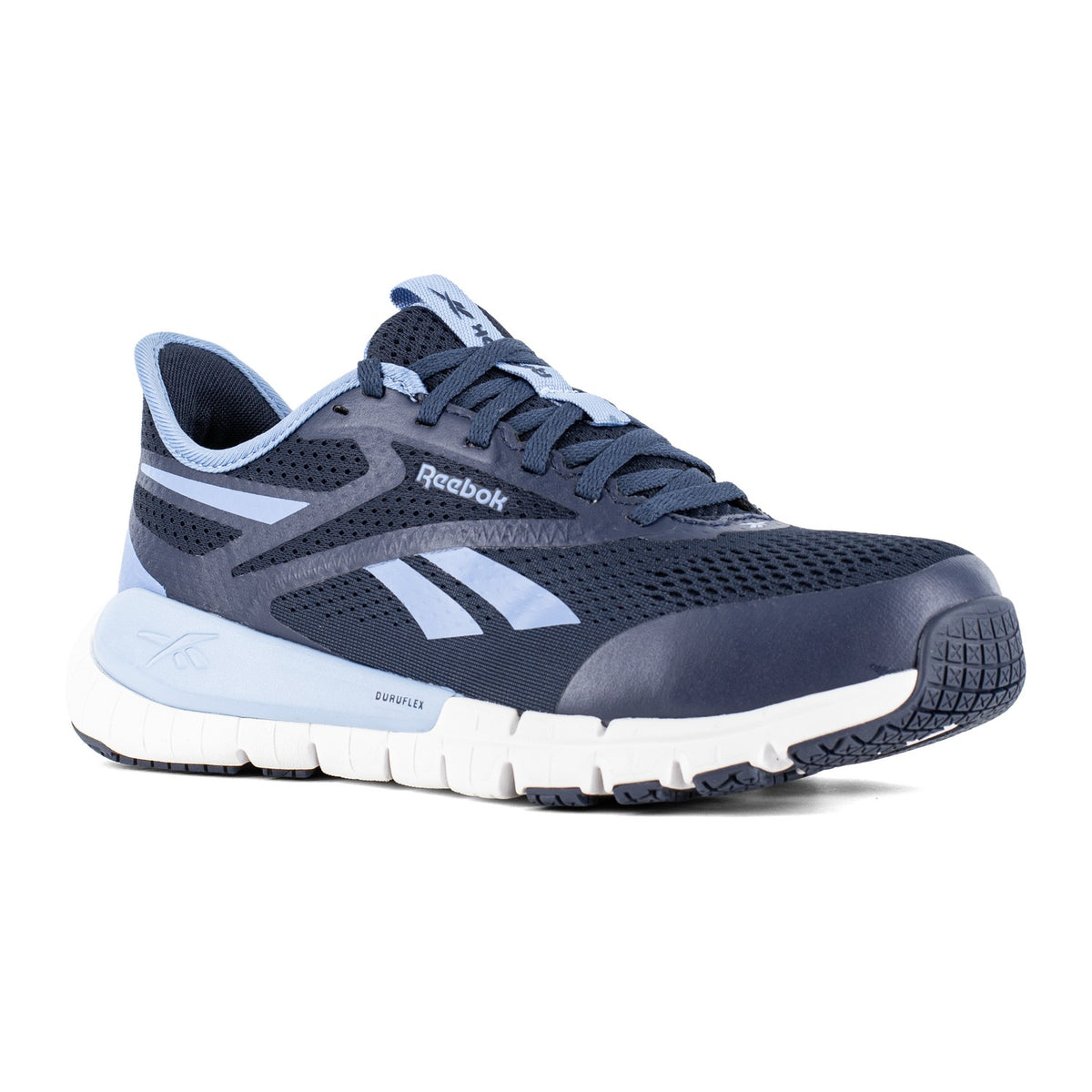 Reebok Women's Flex Trainer Composite Toe Static Dissipative Athletic Work Shoe - Navy and Sky Blue - RB513 6 / Medium / Navy and Sky Blue - Overlook Boots