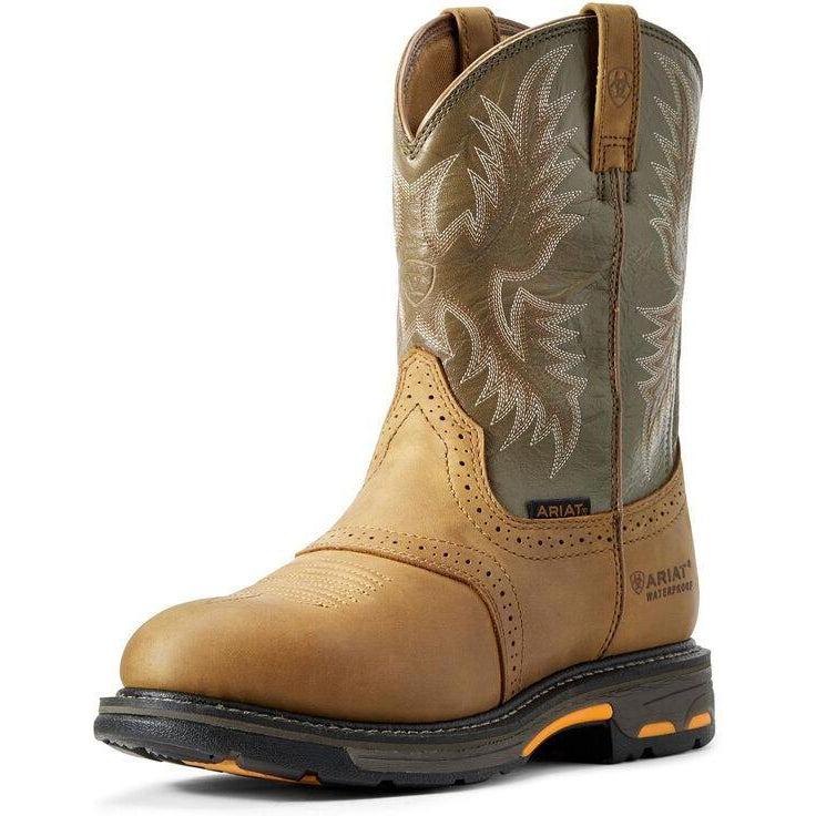Ariat Men's WorkHog 10" Soft Toe Waterproof Western Work Boot - Aged Bark - 10008633 7 / Medium / Brown - Overlook Boots