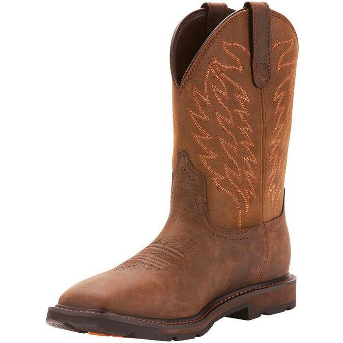 Ariat Men's Groundbreaker 10" Wide Square Soft Toe Waterproof Work Boot - Dark Brown - 10024984 7 / Medium / Brown - Overlook Boots