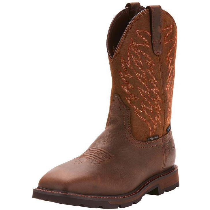 Ariat Men's Groundbreaker 10" Wide Square Steel Toe Waterproof Work Boot - Dark Brown - 10024992 7 / Medium / Brown - Overlook Boots
